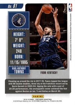 2018-19 Panini Contenders - Game Ticket Green #61 Karl-Anthony Towns Back