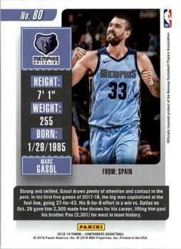 2018-19 Panini Contenders - Game Ticket Green #80 Marc Gasol Back