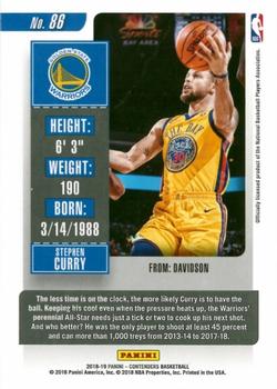2018-19 Panini Contenders - Game Ticket Green #86 Stephen Curry Back