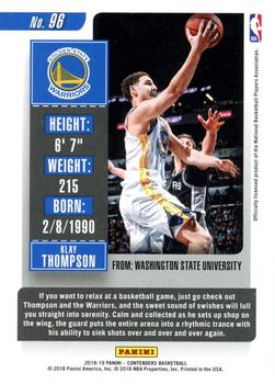 2018-19 Panini Contenders - Game Ticket Green #96 Klay Thompson Back