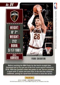 2018-19 Panini Contenders - The Finals Ticket #84 Kyle Korver Back