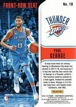 2018-19 Panini Contenders - Front Row Seat #19 Paul George Back