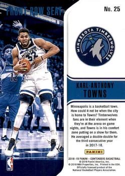 2018-19 Panini Contenders - Front Row Seat #25 Karl-Anthony Towns Back