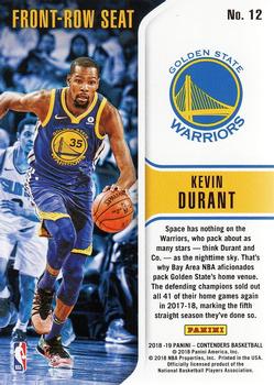 2018-19 Panini Contenders - Front Row Seat Retail #12 Kevin Durant Back