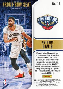2018-19 Panini Contenders - Front Row Seat Retail #17 Anthony Davis Back