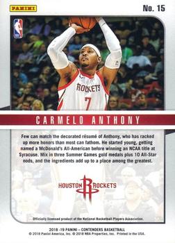 2018-19 Panini Contenders - Hall of Fame Contenders Cracked Ice #15 Carmelo Anthony Back