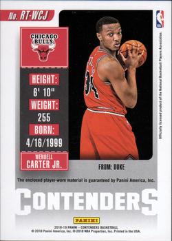 2018-19 Panini Contenders - Rookie Ticket Swatches #RT-WCJ Wendell Carter Jr. Back