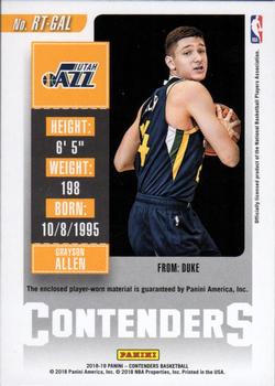 2018-19 Panini Contenders - Rookie Ticket Swatches #RT-GAL Grayson Allen Back