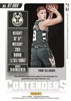 2018-19 Panini Contenders - Rookie Ticket Swatches Autographs Retail #RT-DDV Donte DiVincenzo Back