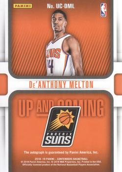2018-19 Panini Contenders - Up and Coming Contenders Autographs #UC-DML De'Anthony Melton Back