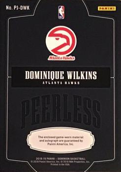 2018-19 Panini Dominion - Peerless Jersey Autographs #PJ-DWK Dominique Wilkins Back