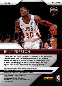 2018-19 Panini Prizm - Prizms Pink Ice #19 Billy Preston Back