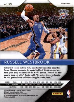 2018-19 Panini Prizm - Prizms Pink Ice #39 Russell Westbrook Back