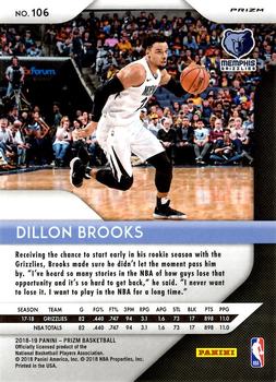 2018-19 Panini Prizm - Prizms Pink Ice #106 Dillon Brooks Back