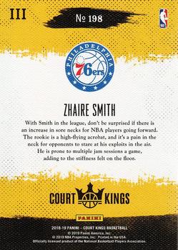 2018-19 Panini Court Kings #198 Zhaire Smith Back
