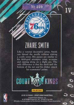 2018-19 Panini Court Kings #229 Zhaire Smith Back