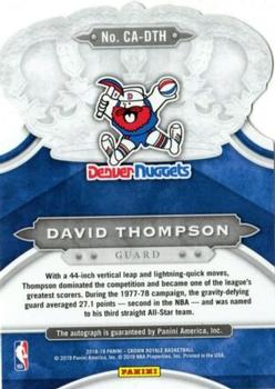 2018-19 Panini Crown Royale - Crown Autographs Red #CA-DTH David Thompson Back