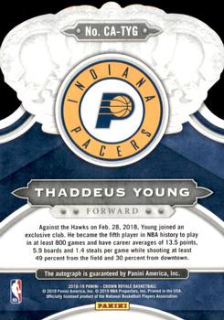 2018-19 Panini Crown Royale - Crown Autographs Red #CA-TYG Thaddeus Young Back