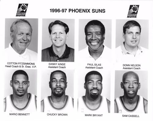 1996-97 Phoenix Suns 8x10 #NNO Cotton Fitzsimmons / Danny Ainge / Paul Silas / Donn Nelson / Mario Bennett / Chucky Brown / Mark Bryant / Sam Cassell Front