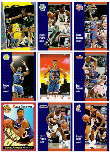 1991-92 Fleer Wheaties - 9-card Collector Sheets #3 Alvin Robertson / Robert Parish / Mark Aguirre / Tyrone Hill / Patrick Ewing / Brad Daugherty / Lionel Simmons / Terry Porter / Vernell Coles Front