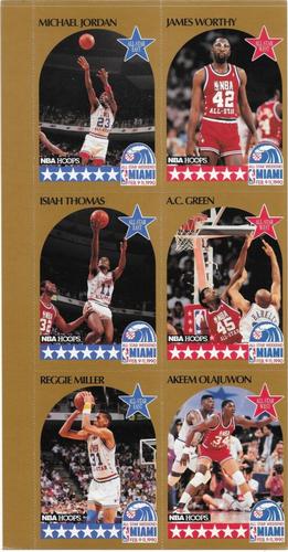 1990-91 Hoops - All-Star Program Panels #NNO Michael Jordan / James Worthy / Isiah Thomas / A.C. Green / Reggie Miller / Hakeem Olajuwon Front
