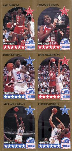 1990-91 Hoops - All-Star Program Panels #NNO Karl Malone / Magic Johnson / Patrick Ewing / David Robinson / Michael Jordan / Charles Barkley Front
