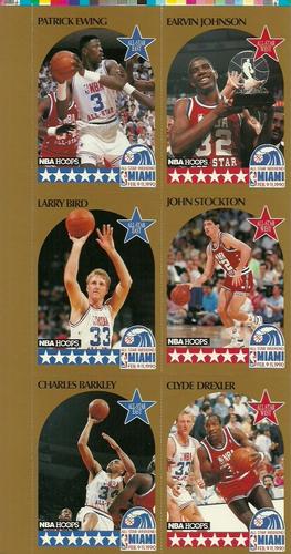 1990-91 Hoops - All-Star Program Panels #NNO Patrick Ewing / Magic Johnson / Larry Bird / John Stockton / Charles Barkley / Clyde Drexler Front