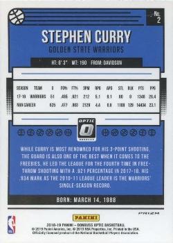2018-19 Donruss Optic - Blue Velocity #2 Stephen Curry Back