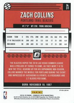 2018-19 Donruss Optic - Blue Velocity #31 Zach Collins Back