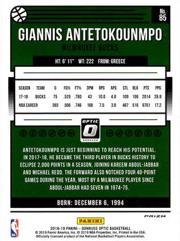 2018-19 Donruss Optic - Blue Velocity #85 Giannis Antetokounmpo Back