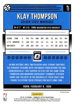 2018-19 Donruss Optic - Choice Red #12 Klay Thompson Back