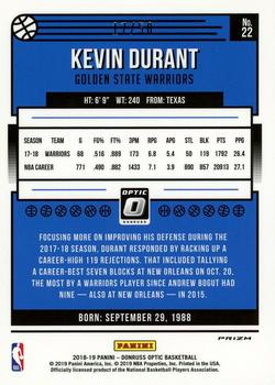 2018-19 Donruss Optic - Fast Break Blue #22 Kevin Durant Back