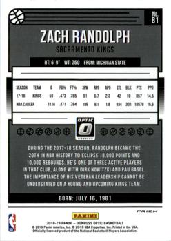 2018-19 Donruss Optic - Fast Break Holo #81 Zach Randolph Back