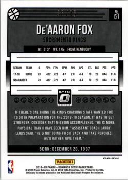 2018-19 Donruss Optic - Fast Break Red #51 De'Aaron Fox Back