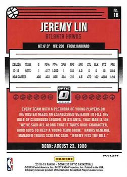 2018-19 Donruss Optic - Holo #16 Jeremy Lin Back