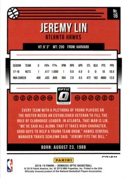 2018-19 Donruss Optic - Hyper Pink #16 Jeremy Lin Back