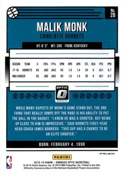2018-19 Donruss Optic - Hyper Pink #28 Malik Monk Back