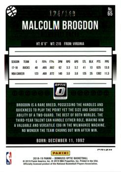 2018-19 Donruss Optic - Lime Green #65 Malcolm Brogdon Back