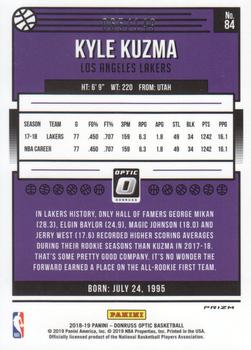 2018-19 Donruss Optic - Lime Green #84 Kyle Kuzma Back