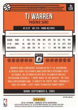 2018-19 Donruss Optic - Orange #129 T.J. Warren Back