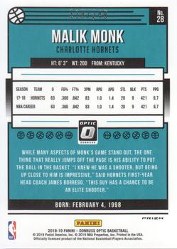 2018-19 Donruss Optic - Premium Box Set #28 Malik Monk Back