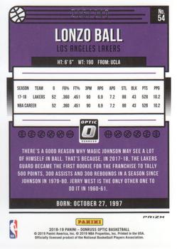 2018-19 Donruss Optic - Premium Box Set #54 Lonzo Ball Back