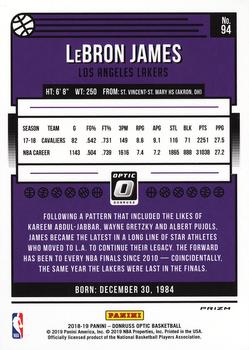 2018-19 Donruss Optic - Purple #94 LeBron James Back