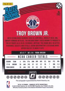 2018-19 Donruss Optic - Rated Rookies Signatures #192 Troy Brown Jr. Back