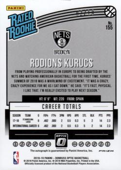 2018-19 Donruss Optic - Rated Rookies Signatures Gold #155 Rodions Kurucs Back