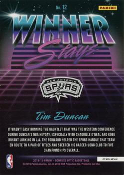 2018-19 Donruss Optic - Winner Stays Purple #12 Tim Duncan Back