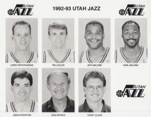 1992-93 Utah Jazz #NNO Larry Krystkowiak / Tim Legler / Jeff Malone / Karl Malone / John Stockton / Don Sparks / Terry Clark Front