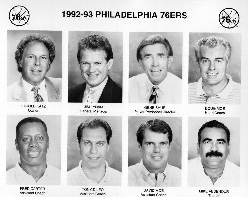 1992-93 Philadelphia 76ers #NNO Harold Katz / Jim Lynam / Gene Shue / Doug Moe / Fred Carter / Tony Dileo / David Moe / Mike Abdenour Front