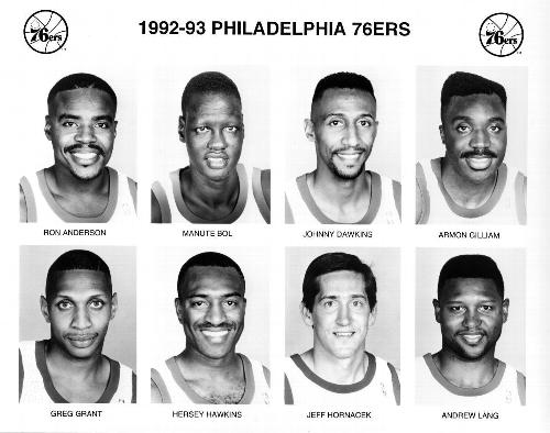 1992-93 Philadelphia 76ers #NNO Ron Anderson / Manute Bol / Johnny Dawkins / Armon Gilliam / Greg Grant / Hersey Hawkins / Jeff Hornacek / Andrew Lang Front