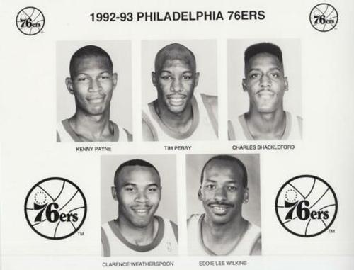 1992-93 Philadelphia 76ers 8x10 #NNO Kenny Payne / Tim Perry / Charles Shackleford / Clarence Weatherspoon / Eddie Lee Wilkins Front